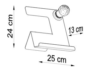 Miniaturka 10 - Rysunek techniczny lampki LED 25 cm szerokości, 13 cm wysokości