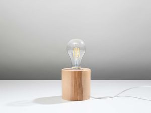 Miniaturka 1 - Drewniana lampka nocna z okrągłą podstawą i żarówką E27