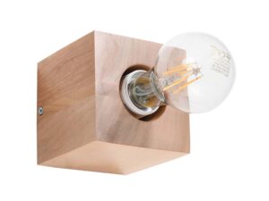Miniaturka 8 - Zbliżenie na detal lampy z drewna naturalnego i ozdobną żarówką