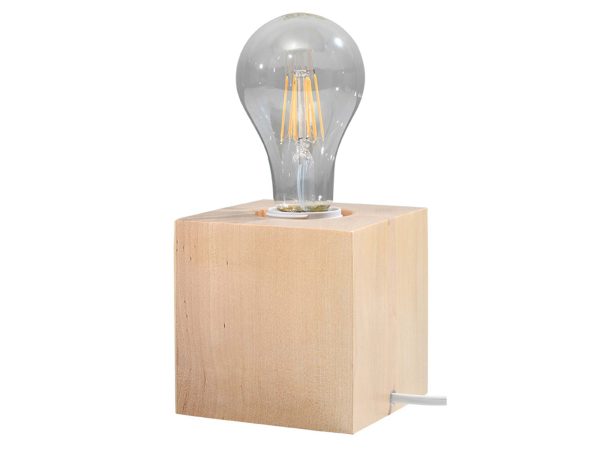 Lampa stołowa z naturalnego drewna i klasyczną żarówką LED