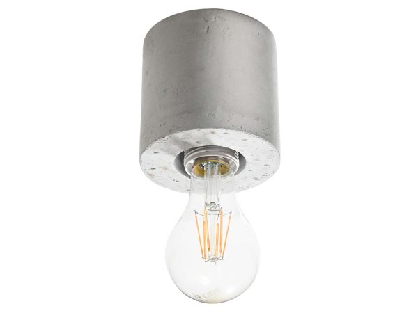 Lampa z cylindryczną szarą podstawą – żarówka widoczna od dołu