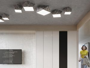 Miniaturka 16 - Salon z nowoczesnym sufitem i geometrycznym oświetleniem LED