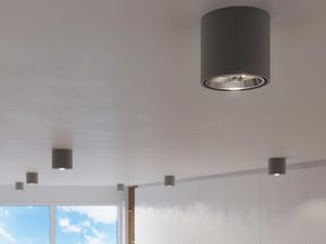 Miniaturka 11 - Czarna cylindryczna lampa LED natynkowa w nowoczesnym suficie