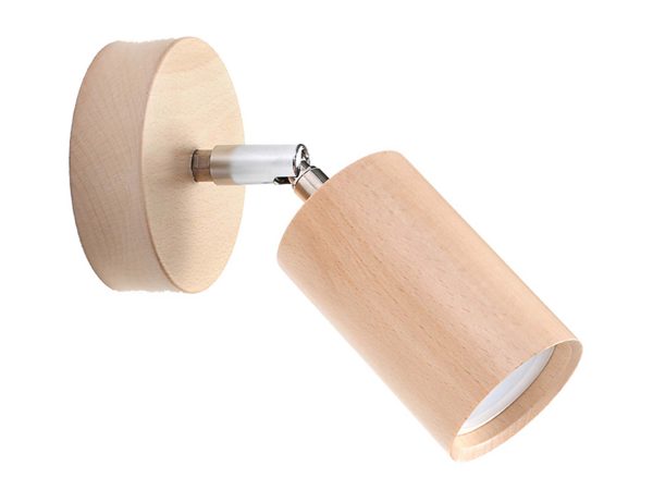 Drewniany kinkiet z okrągłą podstawą i punktowym światłem