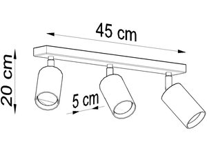 Miniaturka 6 - Wymiary oprawy z trzema spotami: 45 cm szerokości, reflektory 5 cm