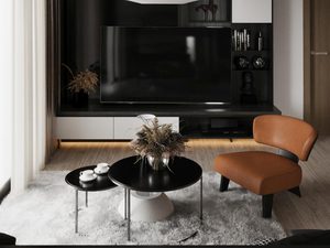 Miniaturka 3 - Salon z białą półkulistą lampą LED i zabudową RTV