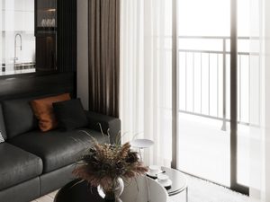 Miniaturka 4 - Salon z białą półkulistą lampą LED i zabudową RTV