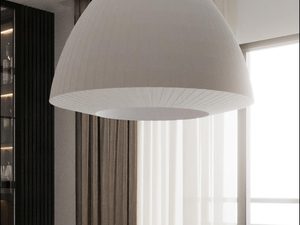 Miniaturka 5 - Designerska biała lampa LED kopułowa w aranżacji z drewnem