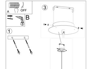 Miniaturka 13 - Rysunek techniczny montażu wąskiej lampy LED z jednym zawiesiem