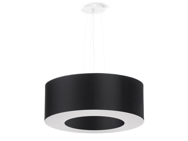 Nowoczesna lampa LED czarna, pierścień światła, zawieszenie linkowe