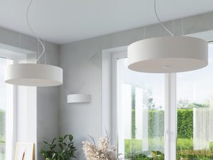 Miniaturka 4 - Biała okrągła lampa LED wisząca w salonie w stylu japandi