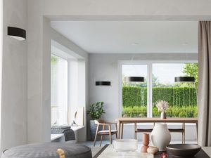 Miniaturka 4 - Jasna jadalnia z minimalistycznym sufitem i białym oświetleniem