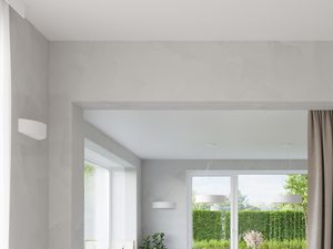 Miniaturka 4 - Nowoczesna biała lampa LED ścienna w jasnym salonie