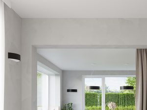 Miniaturka 10 - Jasna jadalnia z czarną lampą LED i ściennym kinkietem