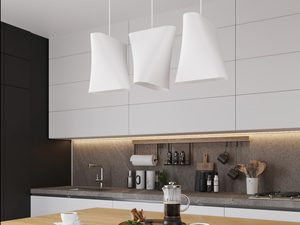 Miniaturka 4 - Potrójna biała lampa LED wisząca w nowoczesnej kuchni
