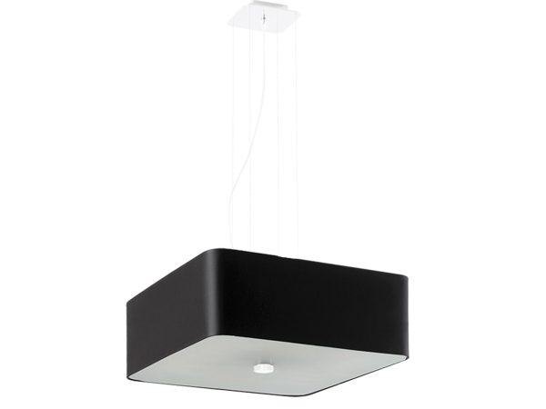 Kwadratowa lampa LED w czerni na białym tle, zawieszenie