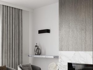 Miniaturka 10 - Nowoczesny kwadratowy plafon LED w jasnym salonie z zasłonami