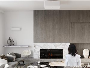 Miniaturka 3 - Nowoczesne wnętrze z białym plafonem LED i kominkiem