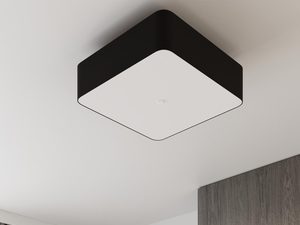 Miniaturka 10 - Plafon czarny kwadratowy LED w nowoczesnym wnętrzu z zasłoną