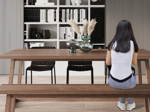 Miniaturka 3 - Wnętrze z czarną lampą prostokątną i regałem pełnym książek