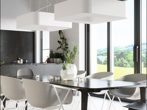 Miniaturka 2 - Minimalistyczna biała lampa LED kwadratowa nad stołem jadalnym