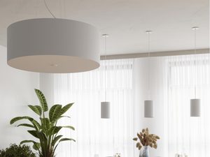 Miniaturka 5 - Jasnoszara lampa LED z abażurem w salonie z rośliną
