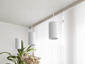 Miniaturka 6 - Białe tuby LED wiszące na cienkich przewodach – salon