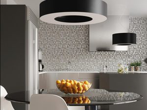 Miniaturka 11 - Nowoczesna czarna lampa pierścieniowa LED w kuchni z mozaiką