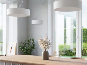 Miniaturka 4 - Biała lampa LED wisząca nad stołem w stylu scandi