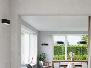 Miniaturka 11 - Minimalistyczna aranżacja salonu z białym sufitem i plafonem