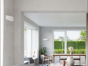 Miniaturka 5 - Biała podwójna lampa LED w aranżacji jadalni z oknem