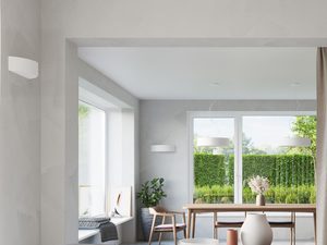 Miniaturka 5 - Biała lampa LED w jadalni z dużym oknem w stylu skandynawskim