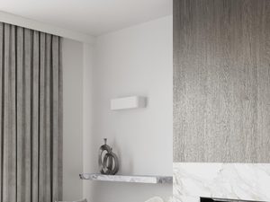 Miniaturka 5 - Salon z jasnym sufitem i kwadratową lampą LED