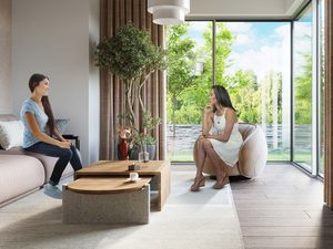 Miniaturka 3 - Salon z dekoracyjną lampą wiszącą o geometrycznej konstrukcji