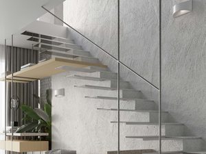 Miniaturka 5 - Widok schodów z kinkietami oświetlającymi stopnie i ścianę