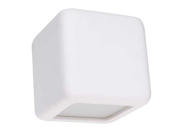 Kwadratowy kinkiet z białego tworzywa z rozproszonym światłem