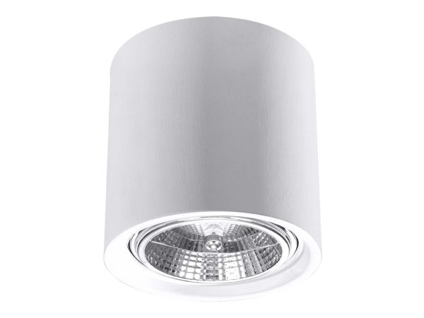 Biała lampa natynkowa w kształcie walca z odbłyśnikiem