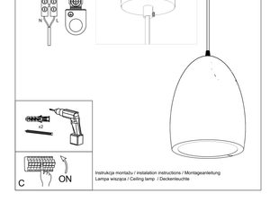 Miniaturka 7 - Schemat montażu ceramicznej lampy wiszącej z zaokrąglonym kloszem