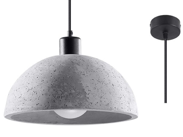 Betonowa lampa wisząca z półokrągłym kloszem