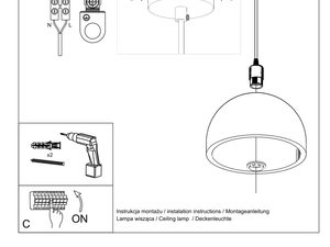 Miniaturka 7 - Schemat montażu oświetlenia wiszącego z okrągłym kloszem
