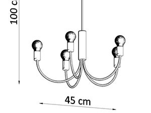 Miniaturka 5 - Żyrandol czarny pięcioramienny – wymiary 100 cm wysokości