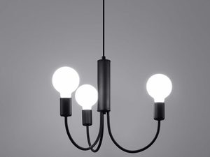 Miniaturka 2 - Żyrandol czarny z trzema oprawkami i kulistymi żarówkami