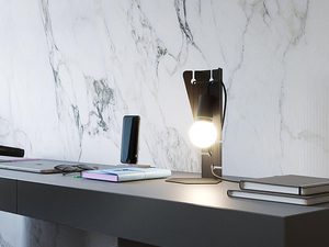 Miniaturka 10 - Lampa stołowa czarna z okrągłą podstawą i żarówką LED