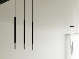 Miniaturka 6 - Potrójna czarno-miedziana lampa wisząca na białym tle