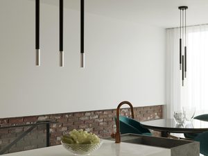 Miniaturka 6 - Nowoczesna kuchnia z trzema smukłymi czarnymi lampami