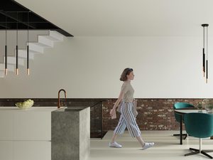 Miniaturka 11 - Nowoczesna kuchnia z potrójną miedzianą lampą sufitową