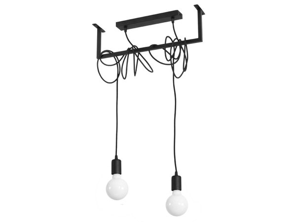 Industrialne oświetlenie z wiszącymi kablami i dwoma żarówkami