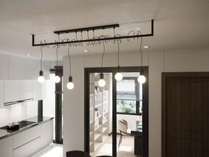 Miniaturka 5 - Salon z wysokim sufitem i wiszącą lampą typu loft