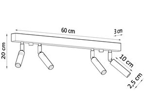 Miniaturka 13 - Rysunek techniczny czteropunktowej lampy szynowej LED