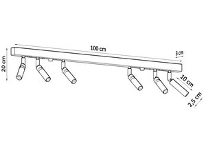 Miniaturka 6 - Techniczny rysunek szyny LED z sześcioma reflektorami